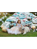 Long Sleeves White Lace Champagne Tulle Elegant Flower Girl Dress